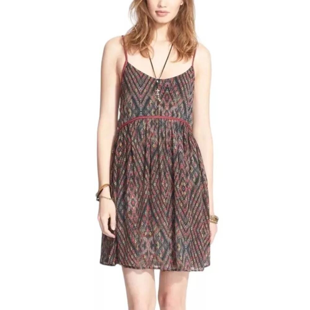 Free People Periscopes in The Sky Mini Babydoll Boho Dress | Red Black | SZ S